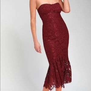 Lulus Divine Nights Burgundy Lace Midi Dress